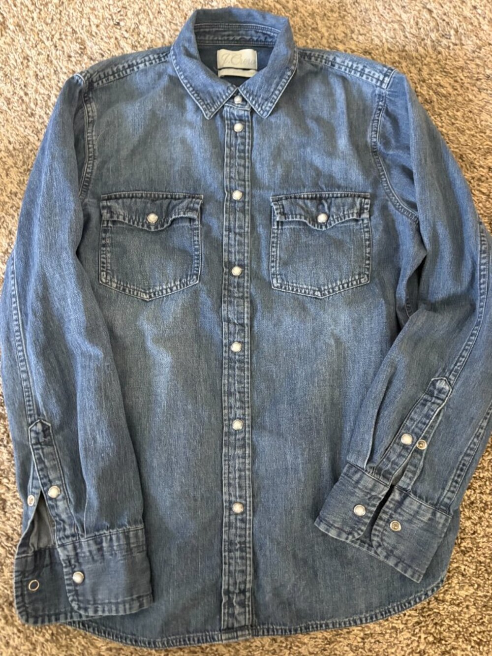 J. Crew Washed Blue Denim Slim Fit Western Shirt - Picture 2 of 5